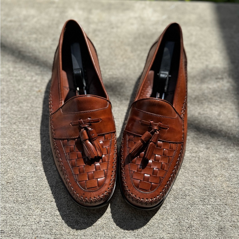 Men's Brown Leather Loafers. G.H. Bass brand, tassels, size 12 shoes